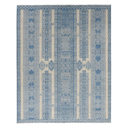 7'10"X9'8" Medium Sapphire Blue Pure Woolfine Peshawar Hand Knotted Rug