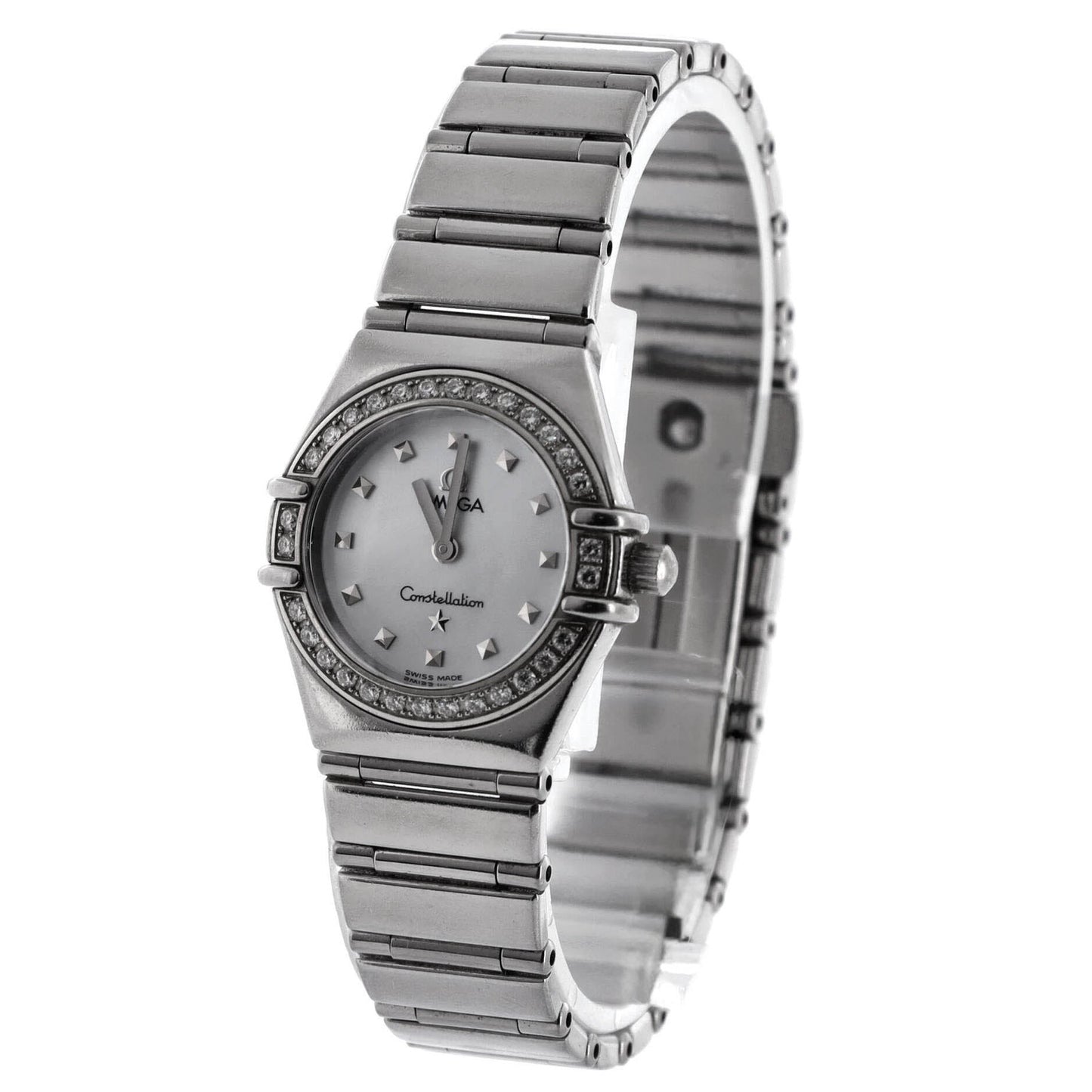 Omega Constellation Quartz Watch Stainless Steel With Diamond Bezel And Mother