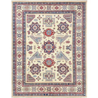 9'1"X11'7" Hand Knotted Ivory Afghan Special Kazak Natural Wool Rug