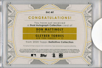 Don Mattingly & Gleyber Torres Autographed 2020 Topps Definitive Collection Card