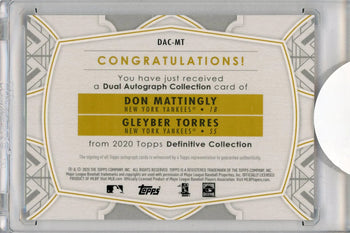 Don Mattingly & Gleyber Torres Autographed 2020 Topps Definitive Collection Card