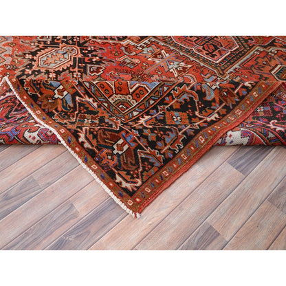 10'1"X13'2" Red Semi Antique Zoroastrian Heris Worn Wool Hand Knotted Rug