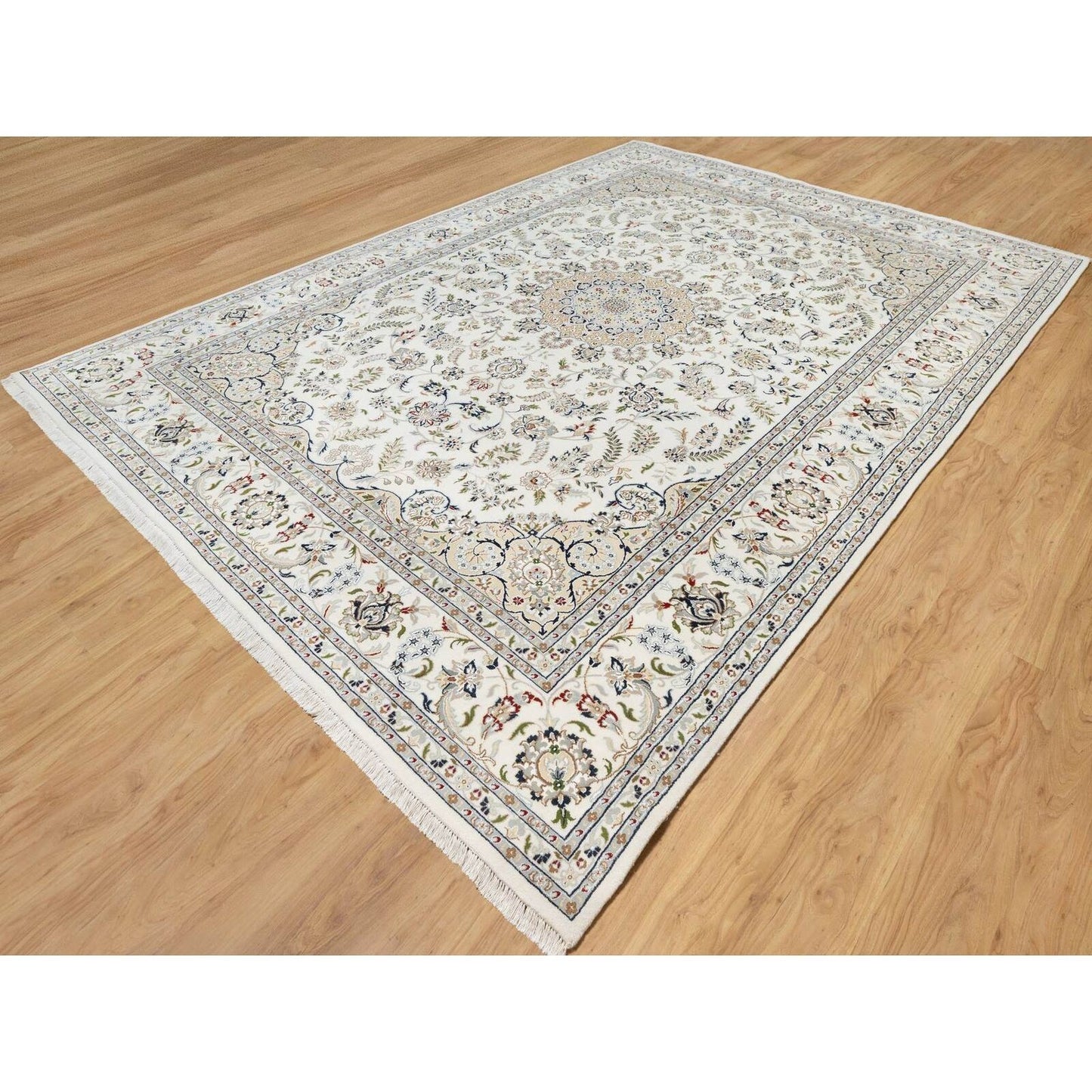 9'9"X13'9" White 250 Kpsi Nain Design Wool And Silk Hand Knotted Rug