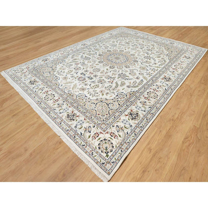 9'9"X13'9" White 250 Kpsi Nain Design Wool And Silk Hand Knotted Rug