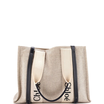 Chloe Woody Tote Canvas With Leather Medium