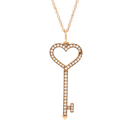 Diamonds Tiffany & Co. Open Heart Key Pendant Necklace 18K Rose Gold with Pave