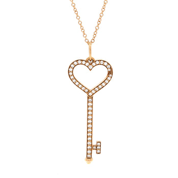 Diamonds Tiffany & Co. Open Heart Key Pendant Necklace 18K Rose Gold with Pave
