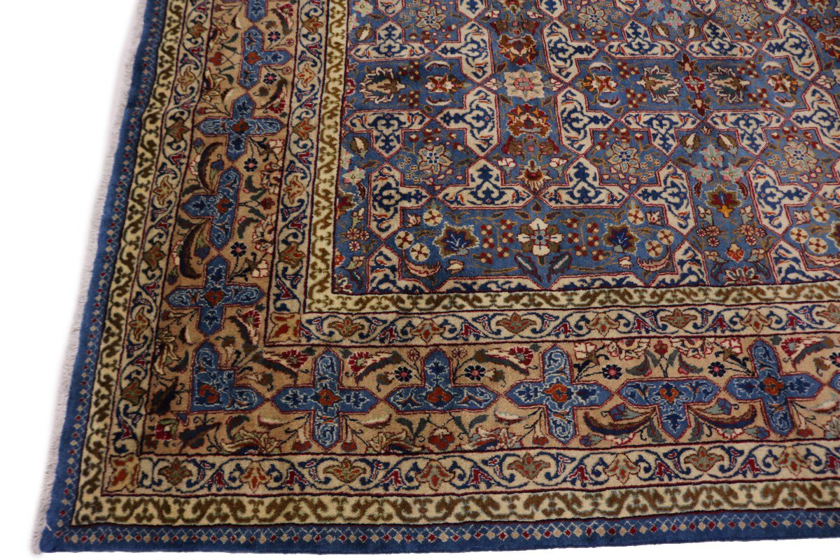 Vintage Blue Wool Oriental Rug Allover Floral