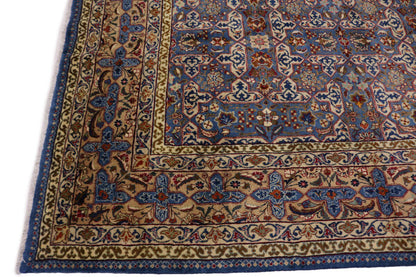 Vintage Blue Wool Oriental Rug Allover Floral