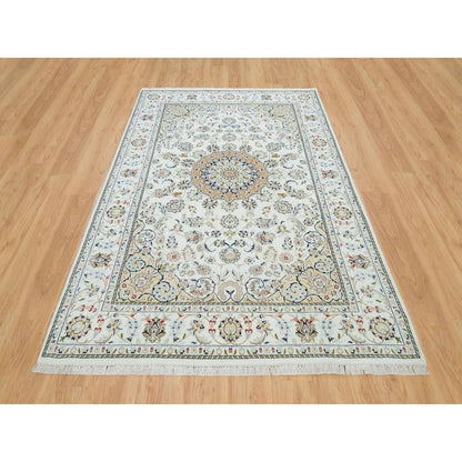 6'1"X9'1" White Hand Knotted Nain Design 250 Kpsi Natural Wool Rug