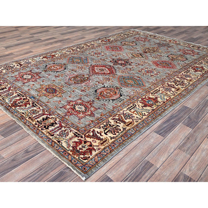 6'1"X9'6" Metallic Gray Soft Wool Super Kazak Hand Knotted Oriental Rug