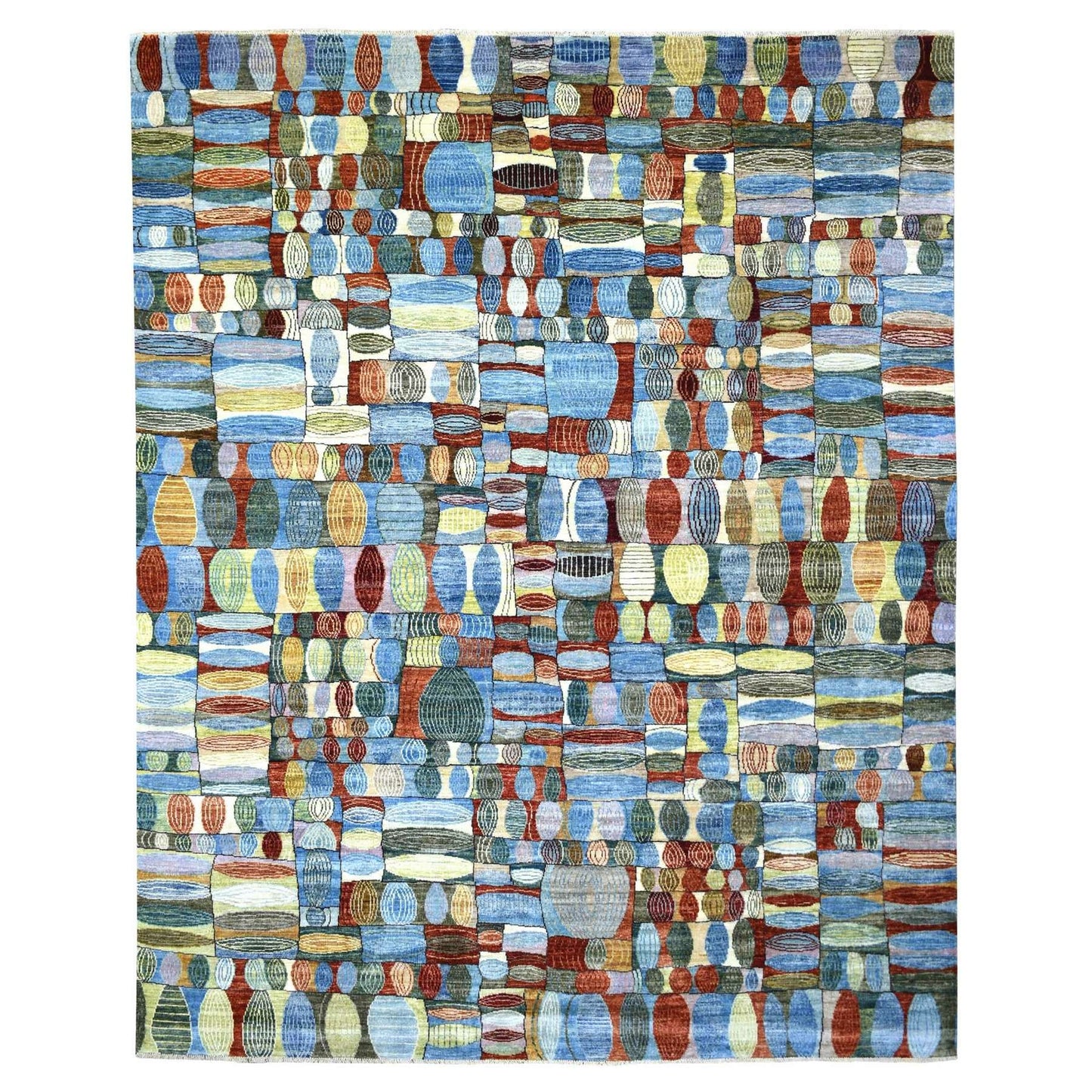 8'X9'9" Colorful Hand Knotted Afghan Kashkuli Gabbeh Hand Spun Wool Rug