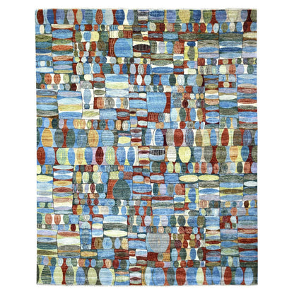 8'X9'9" Colorful Hand Knotted Afghan Kashkuli Gabbeh Hand Spun Wool Rug