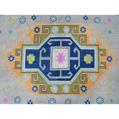 9'7"X13'4" Gray Fusion Kazak Caucasian Design Pure Wool Hand Knotted Rug