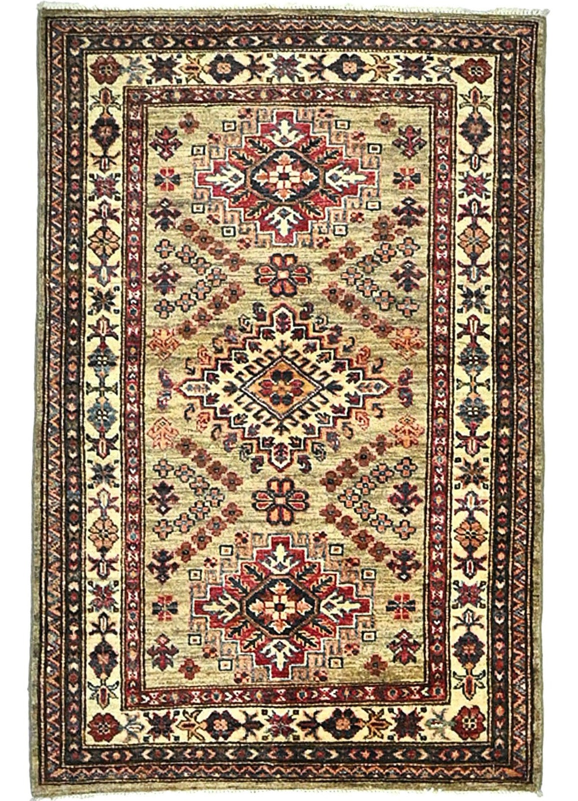 Tribal Geometric Kazak Oriental Rug Small Farmhouse Bedroom Carpet 3X4 ft