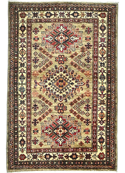 Tribal Geometric Kazak Oriental Rug Small Farmhouse Bedroom Carpet 3X4 ft