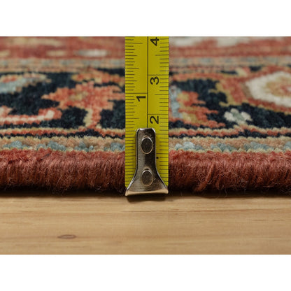 2'6"X12'2" Red Hand Knotted Antiqued Heris Revival Pure Wool Runner Rug