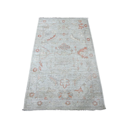 3'x4'10" Light Gray Afghan Angora Oushak Leaf Design Hand Knotted Wool Rug