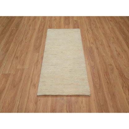 2'4"X11'6" White Plain Design Modern Pure Wool Hand Knotted Runner Rug