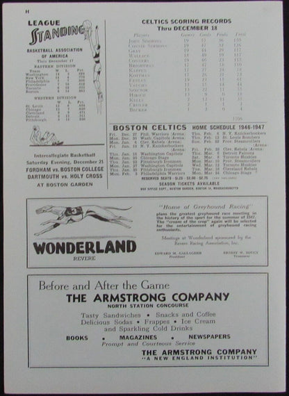 Vintage 1946 Boston Celtics Vs. St. Louis Bombers