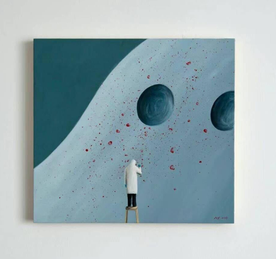 Jing Zhiyong (Chinese) Unique Original Oil Painting on Canvas Signed 42x39cm