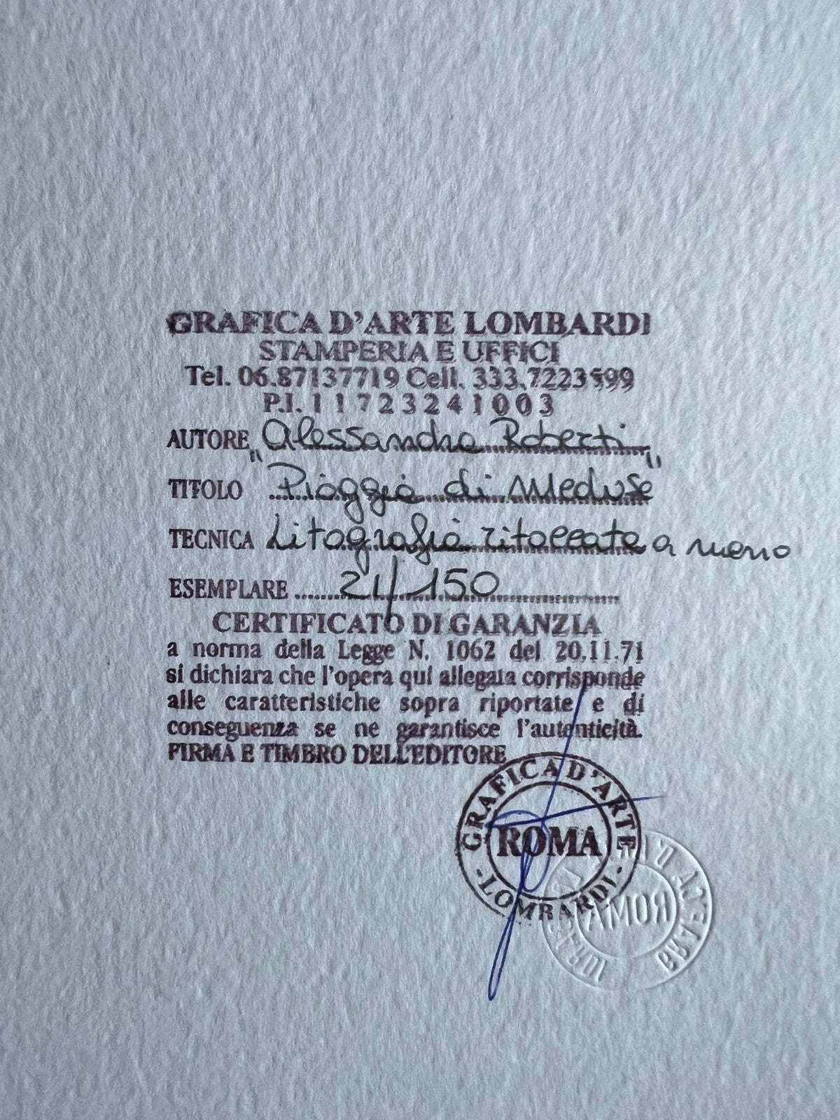 Alessandra Roberti Lithograph Mixed Technique