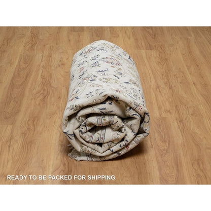 7'10"X10'3" Ivory Nain With Flower Pattern Wool And Silk Hand Knotted Rug