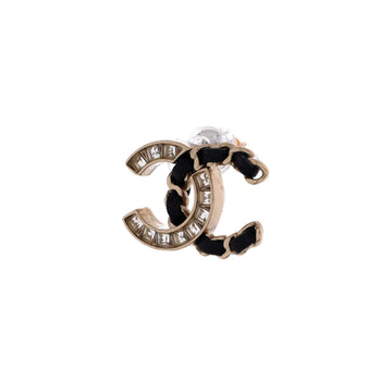 Chanel Cc Stud Earrings Metal With Leather And Crystals