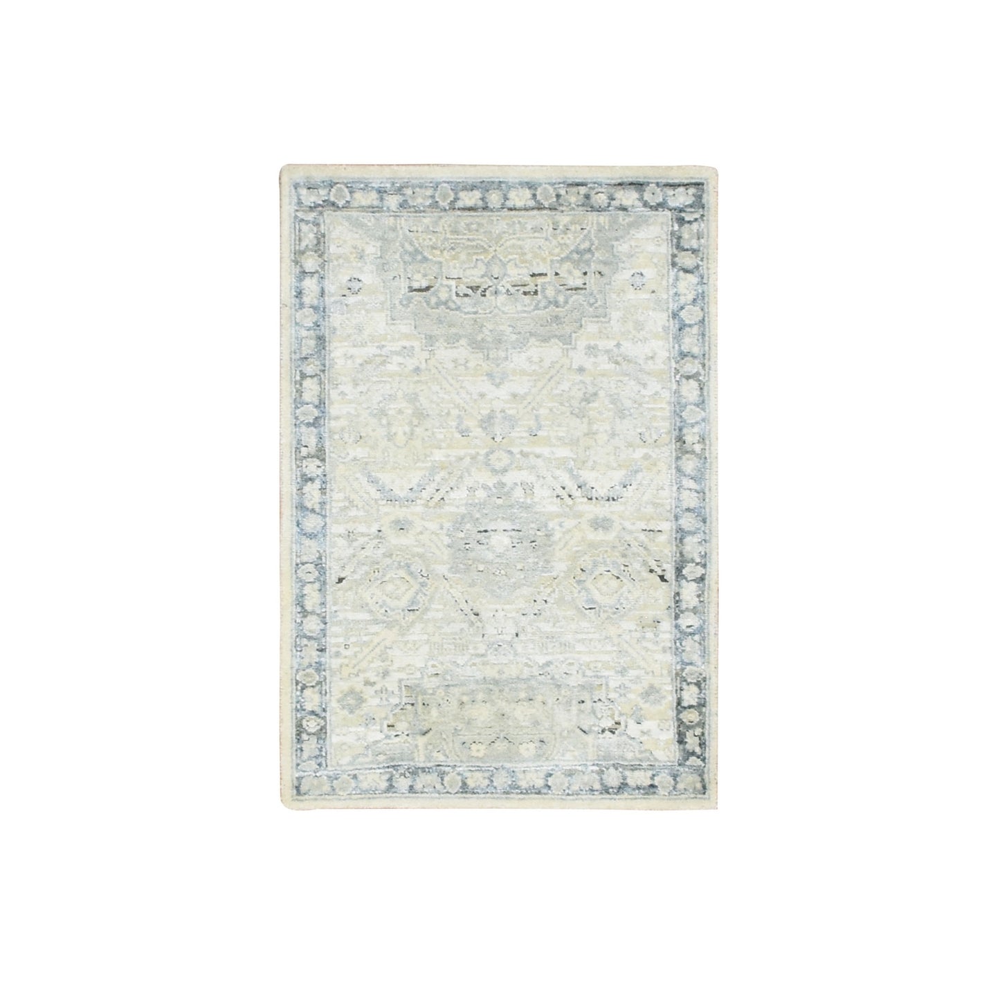 2'1"X3'2" Gray Silk And Oxidized Wool Oushak Design Hand Knotted Mat Rug