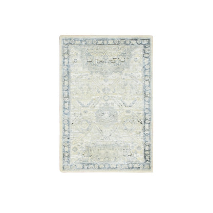 2'1"X3'2" Gray Silk And Oxidized Wool Oushak Design Hand Knotted Mat Rug