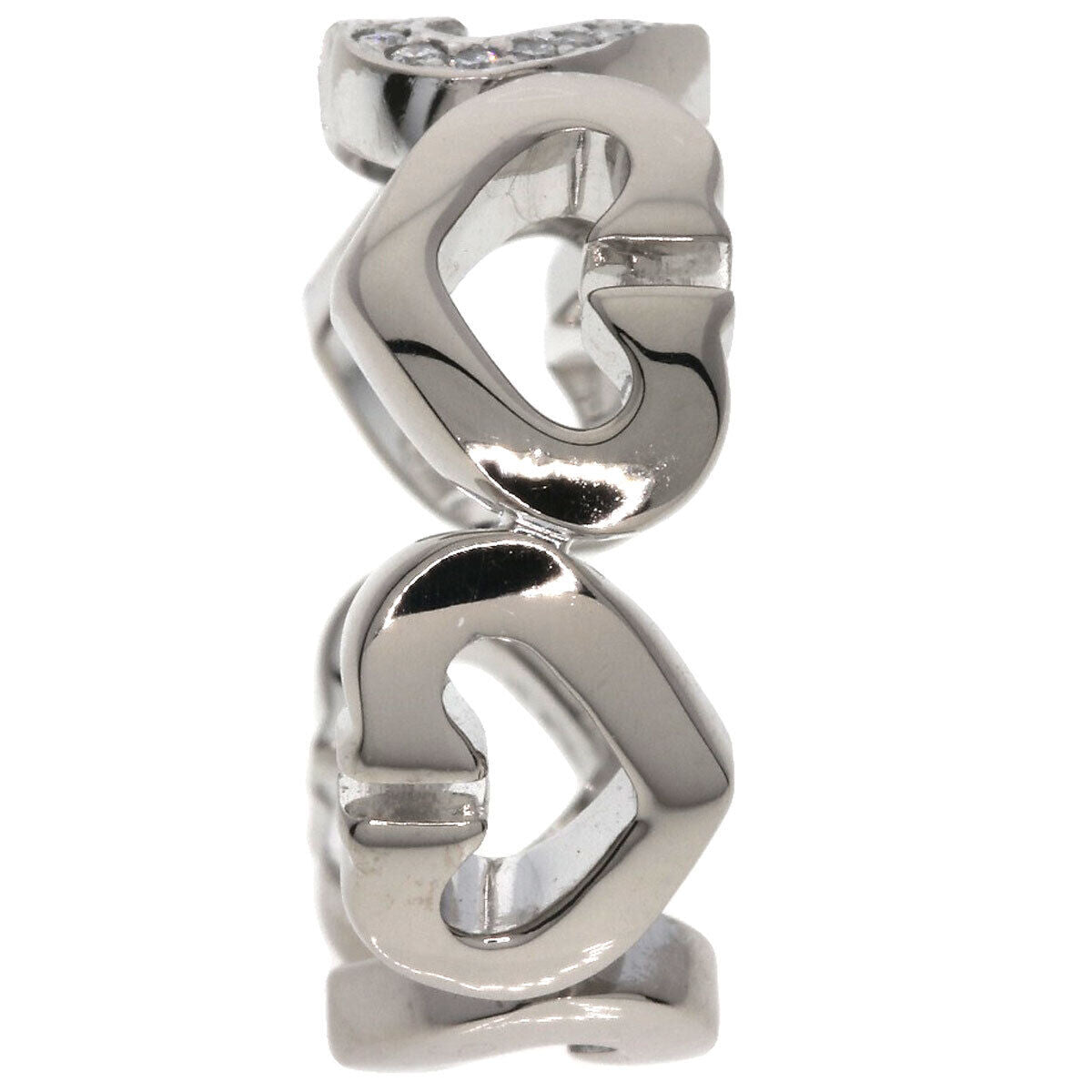 CARTIER   Ring C Heart Diamond # 48 K18 White Gold