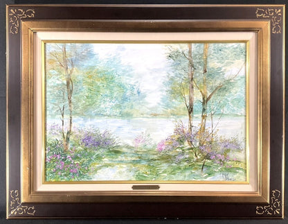 Richard Nahmias (French) Oil Painting Landscape W/ Flowers & River Original Art