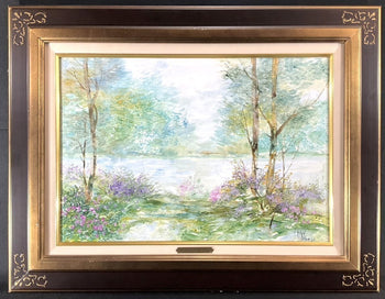 Richard Nahmias (French) Oil Painting Landscape W/ Flowers & River Original Art