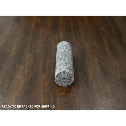 2'7"X8' Medium Gray Karjihooz Design Pure Wool Hand Knotted Runner Rug
