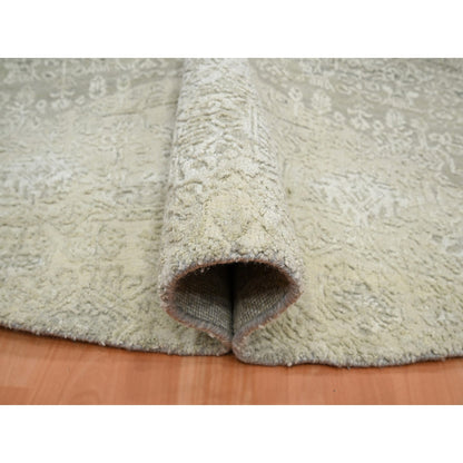 10'X10' Oyster White Jewelry Design Wool And Silk Hand Knotted Round Rug