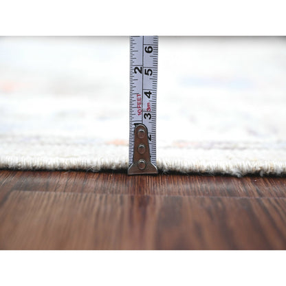 2'10"X5'10" Gray Hand Knotted Angora Oushak Leaf Design Wool Runner Rug