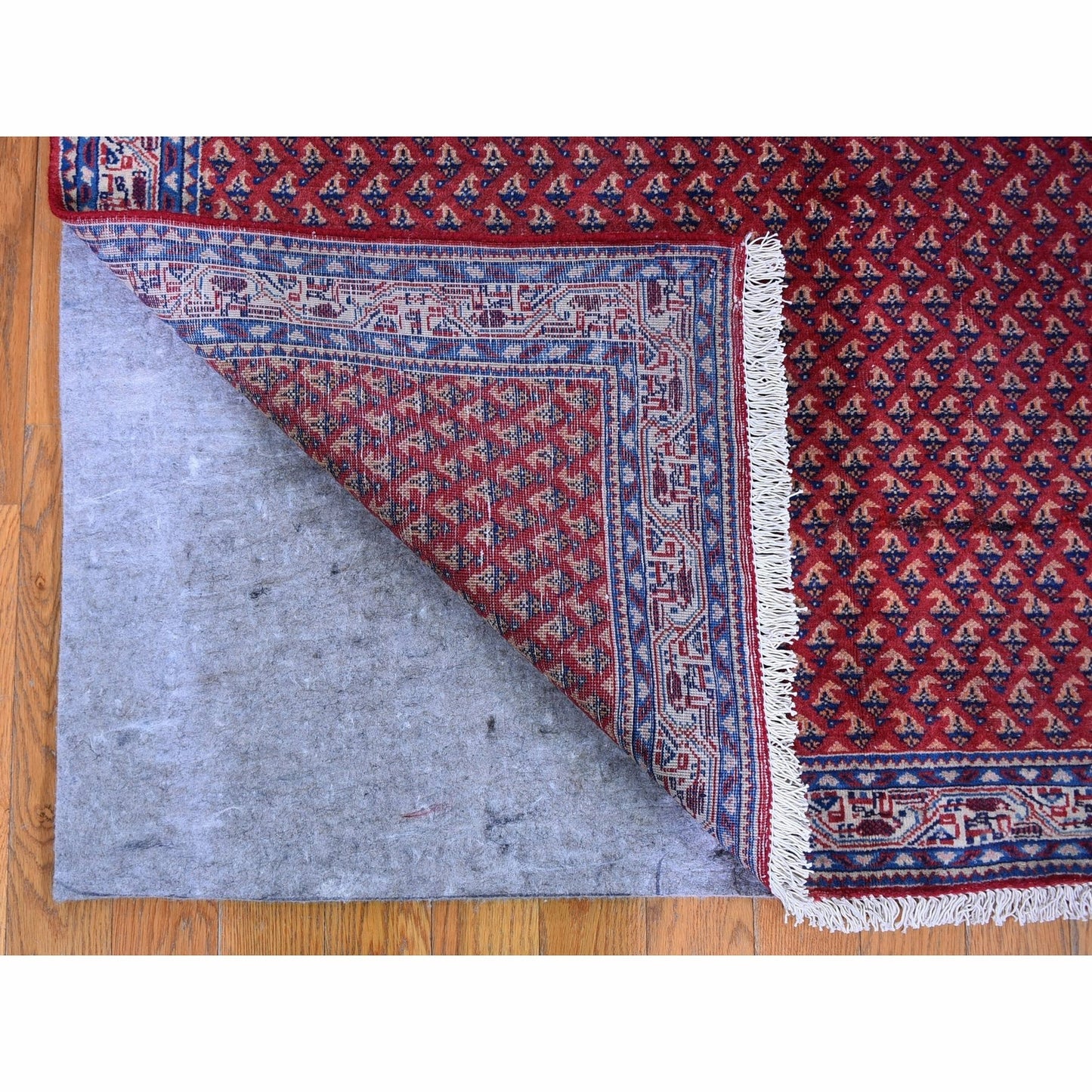 4'6"X10'9" Vintage Serrated Runner Repetitive Design Wool Hand Made Rug