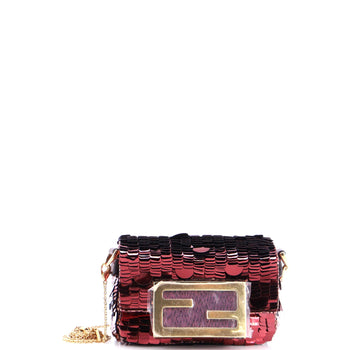 Fendi Chain Baguette Charm Bag Sequins Nano