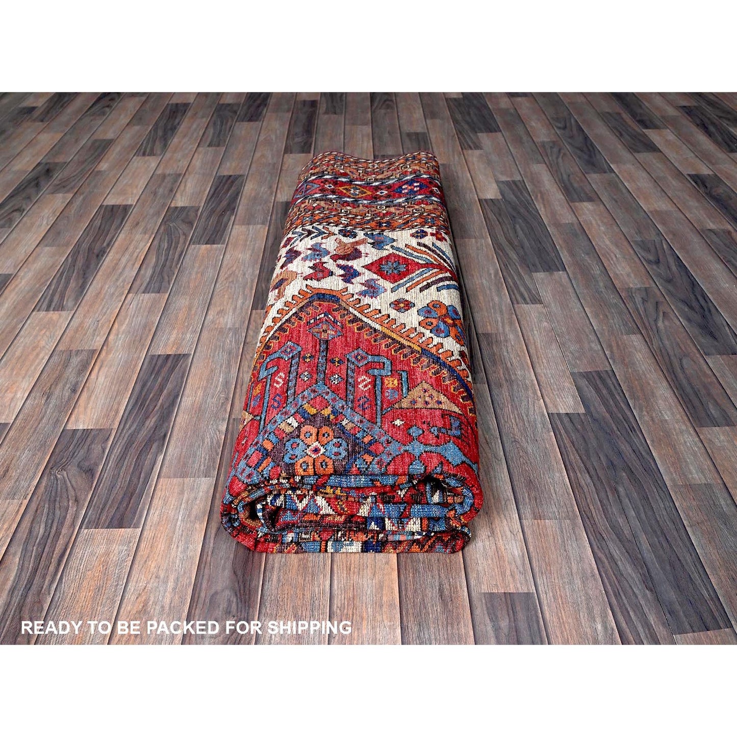 8'6"X10'8" White Hand Knotted Afghan Caucasian Design Revival Soft Wool Rug