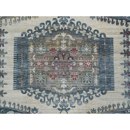 10'X14' Ivory Hand Knotted Reimagined Viss Design 100% Wool Oriental Rug