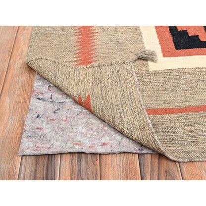 10'2"X13'10" Brown Hand Woven Wool Rug American Geometric Design Flat Weave