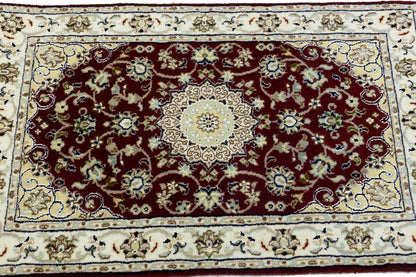 Small Hand-Knotted Red Floral Indo-Nain Oriental