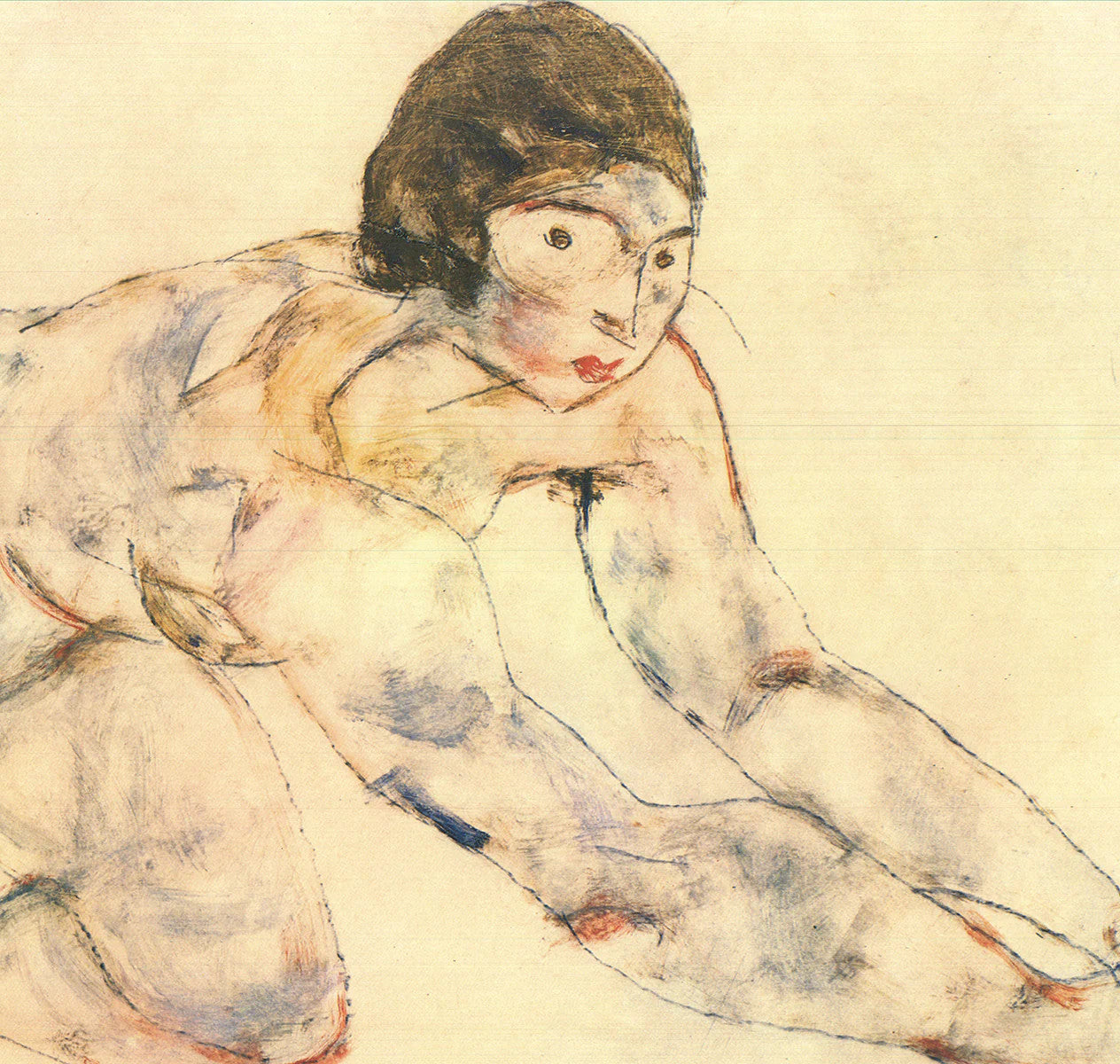 Egon Schiele Kneeling Nude " Offset Lithograph Art Nouveau