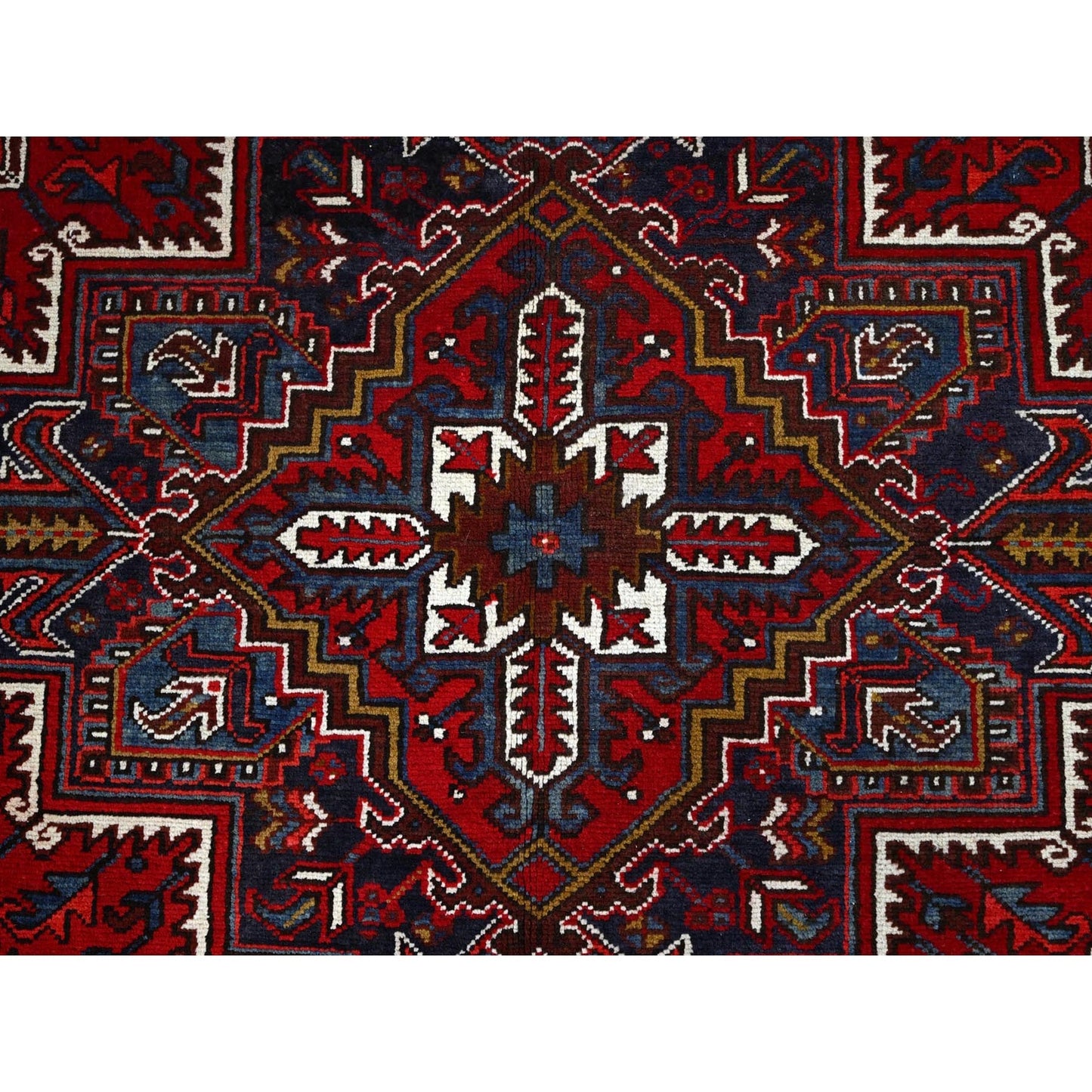 7'9"X10'9" Ruby Red With Geometric Medallion Tribal Weave Oriental Rug