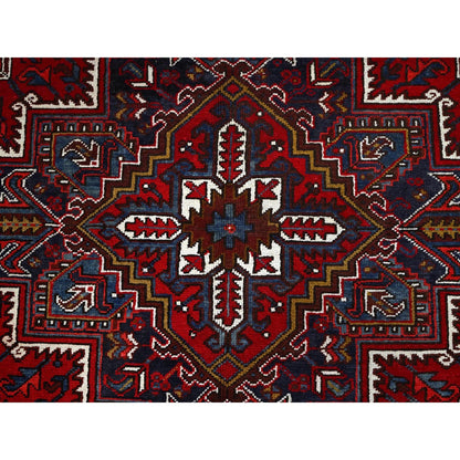 7'9"X10'9" Ruby Red With Geometric Medallion Tribal Weave Oriental Rug