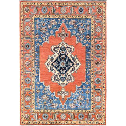 4'9"X6'6" Persimmon Orange Afghan Seeripe Heris Wool Hand Knotted Rug