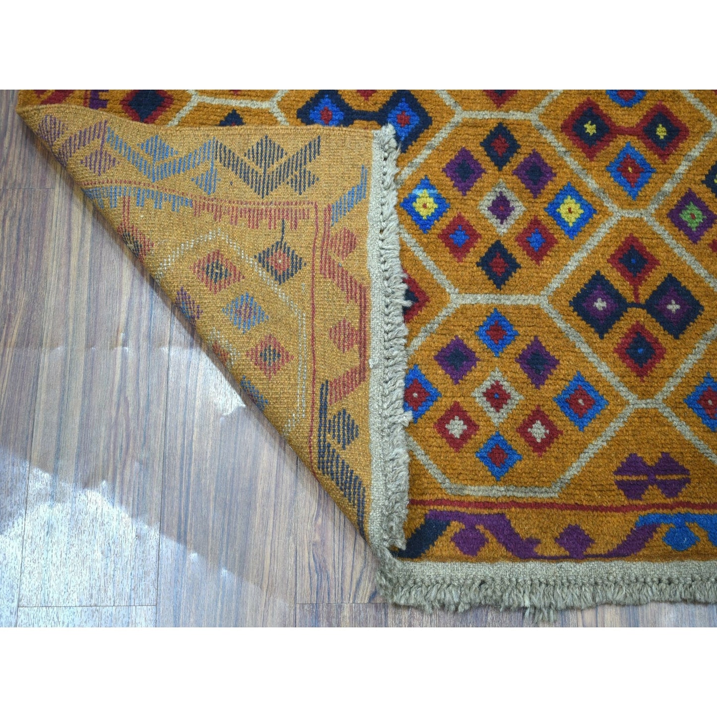 4'X5'10" Tribal Design Hand Knotted 100% Wool Colorful Afghan Village Rug