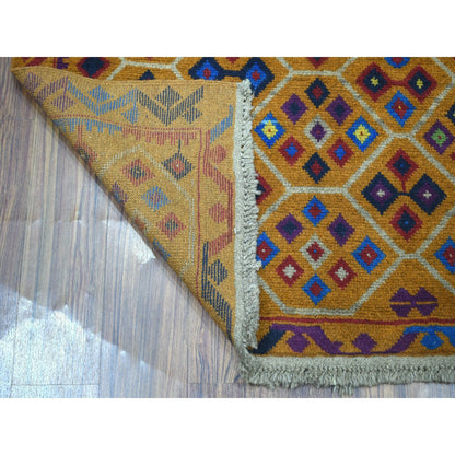 4'X5'10" Tribal Design Hand Knotted 100% Wool Colorful Afghan Village Rug