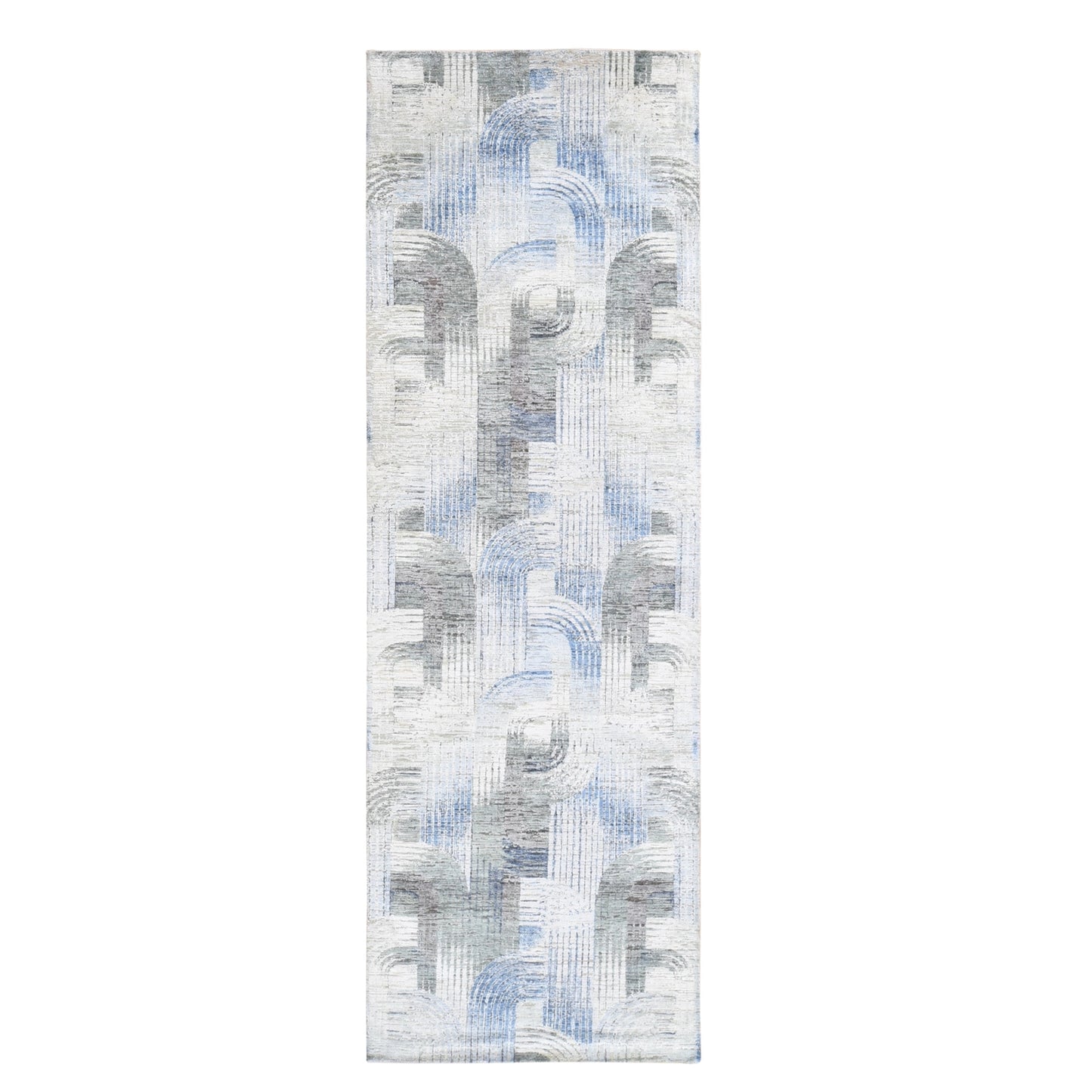4'x12'5" THE INTERTWINED PASSAGE Silk with Text Wool Wide Runner Rug