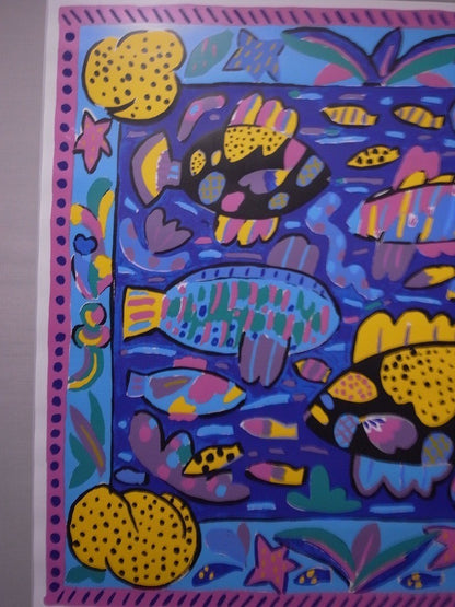 Ken Done "Two Black Fish" Hand Signed Serigraph 23/200 Large Framed Vibrant